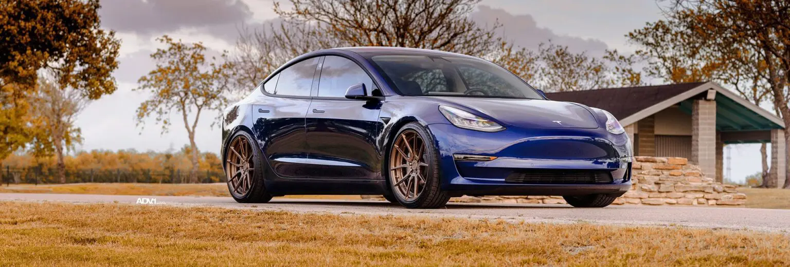 Blue Tesla Model 3 Gets ADV.1 Aftermarket Forged Wheels