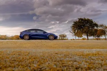 Blue Tesla Model 3 – ADV.1 Aftermarket Forged Wheels