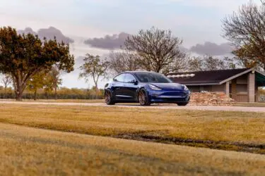 Blue Tesla Model 3 – ADV.1 Aftermarket Forged Wheels
