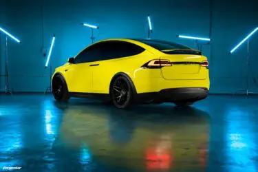 Custom 3M Yellow Vynil Wrapped Model X With Forgestar F14 Wheels