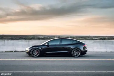 Black Tesla Model 3 – Forgestar CF5V Wheels in Dark Gunmetal