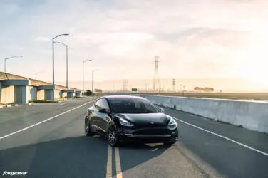 Black Tesla Model 3 – Forgestar CF5V Wheels in Dark Gunmetal