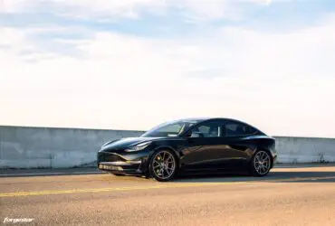 Black Tesla Model 3 – Forgestar CF5V Wheels in Dark Gunmetal