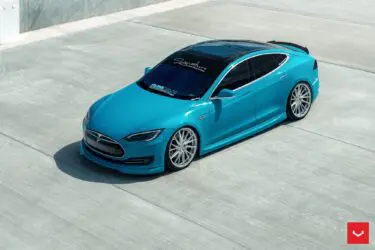 Tiffany Blue Tesla Model S On Vossen Hybrid Forged HF-4T Wheels Image 7