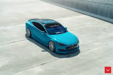 Tiffany Blue Tesla Model S On Vossen Hybrid Forged HF-4T Wheels