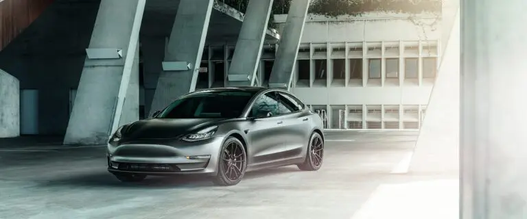 Beautiful Satin Dark Gray Tesla Model 3 On Velgen Wheels