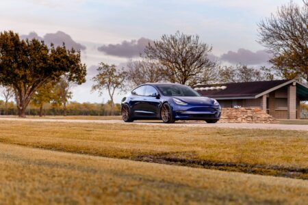 Blue Tesla Model 3 – ADV.1 Aftermarket Forged Wheels