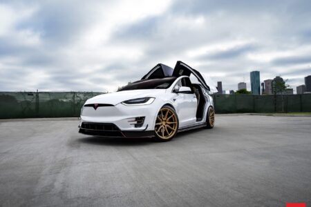 White Tesla Model X on Vossen Hybrid Forged HF-3 Wheels