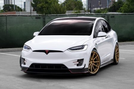 White Tesla Model X on Vossen Hybrid Forged HF-3 Wheels