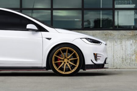 White Tesla Model X on Vossen Hybrid Forged HF-3 Wheels