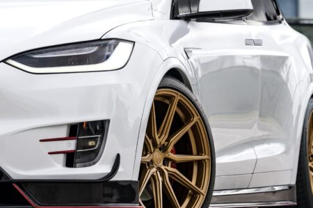 White Tesla Model X on Vossen Hybrid Forged HF-3 Wheels