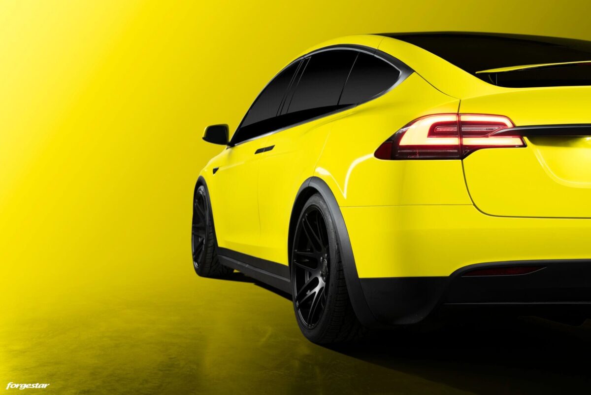 Custom 3M Yellow Vynil Wrapped Model X With Forgestar F14 Wheels