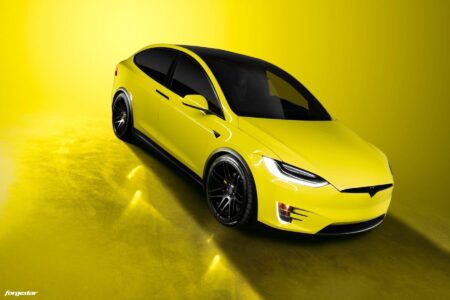 Custom 3M Yellow Vynil Wrapped Model X With Forgestar F14 Wheels