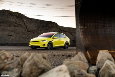 Custom 3M Yellow Vynil Wrapped Model X With Forgestar F14 Wheels
