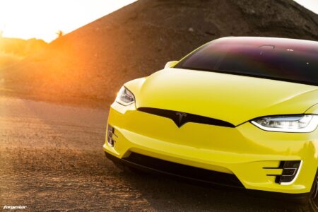 Custom 3M Yellow Vynil Wrapped Model X With Forgestar F14 Wheels