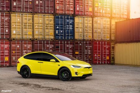 Custom 3M Yellow Vynil Wrapped Model X With Forgestar F14 Wheels