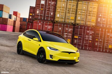 Custom 3M Yellow Vynil Wrapped Model X With Forgestar F14 Wheels