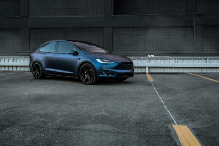 Dark Blue Matte Metallic Tesla Model X – ADV.1 Concave Forged Wheels