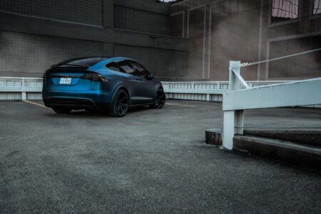 Dark Blue Matte Metallic Tesla Model X – ADV.1 Concave Forged Wheels