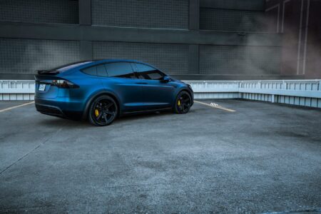 Dark Blue Matte Metallic Tesla Model X – ADV.1 Concave Forged Wheels