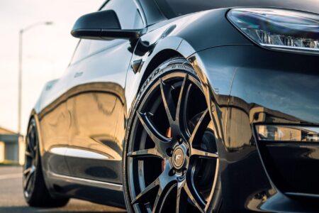 Black Tesla Model 3 – Forgestar CF5V Wheels in Dark Gunmetal