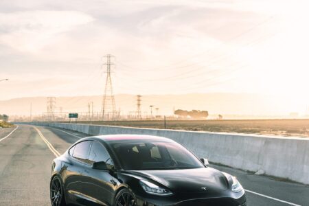 Black Tesla Model 3 – Forgestar CF5V Wheels in Dark Gunmetal