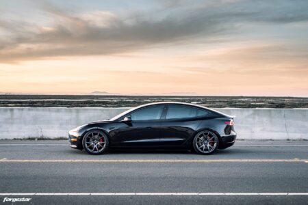 Black Tesla Model 3 – Forgestar CF5V Wheels in Dark Gunmetal