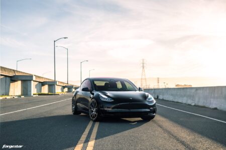 Black Tesla Model 3 – Forgestar CF5V Wheels in Dark Gunmetal