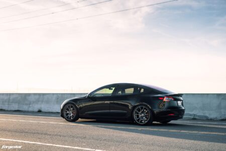 Black Tesla Model 3 – Forgestar CF5V Wheels in Dark Gunmetal