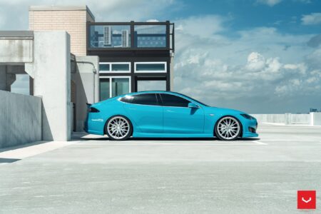Tiffany Blue Tesla Model S On Vossen Hybrid Forged HF-4T Wheels