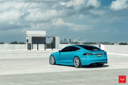 Tiffany Blue Tesla Model S On Vossen Hybrid Forged HF-4T Wheels