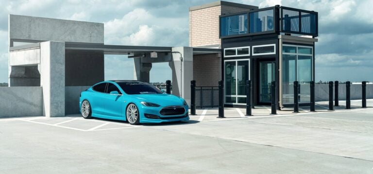 Tiffany Blue Tesla Model S On Vossen Hybrid Forged HF-4T Wheels