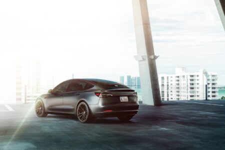 Matte Silver Tesla Model 3 On Velgen Wheels