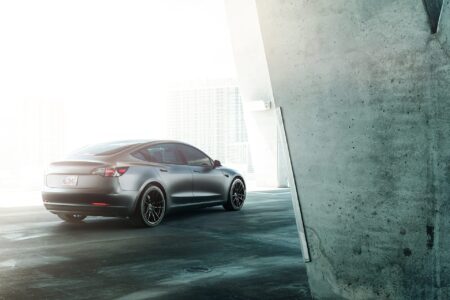Matte Silver Tesla Model 3 On Velgen Wheels