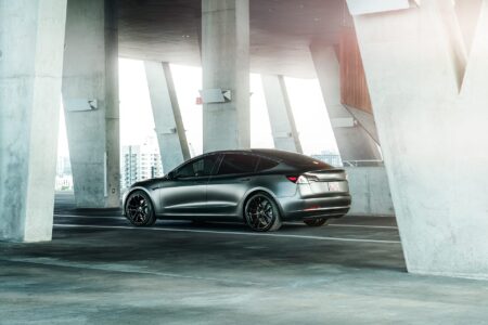Matte Silver Tesla Model 3 On Velgen Wheels