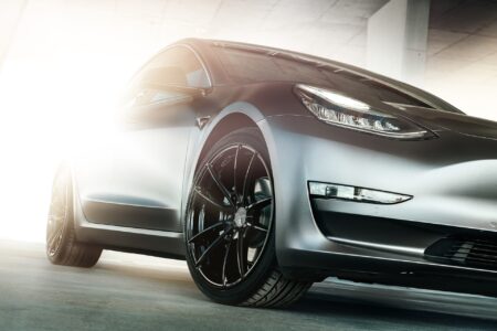 Matte Silver Tesla Model 3 On Velgen Wheels