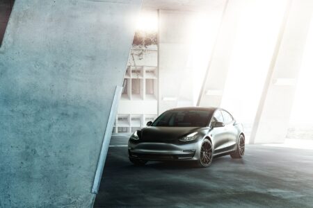 Matte Silver Tesla Model 3 On Velgen Wheels