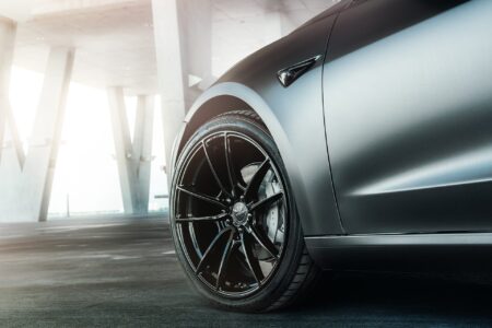 Matte Silver Tesla Model 3 On Velgen Wheels
