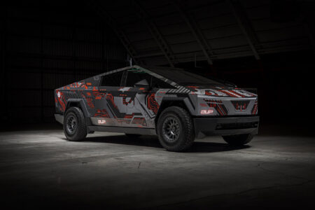 Tesla-Cybertruck-Cyberbeast-custom-wrap-mechanical-silver-red-embossed-wrap-Unplugged-Performance-4K-2