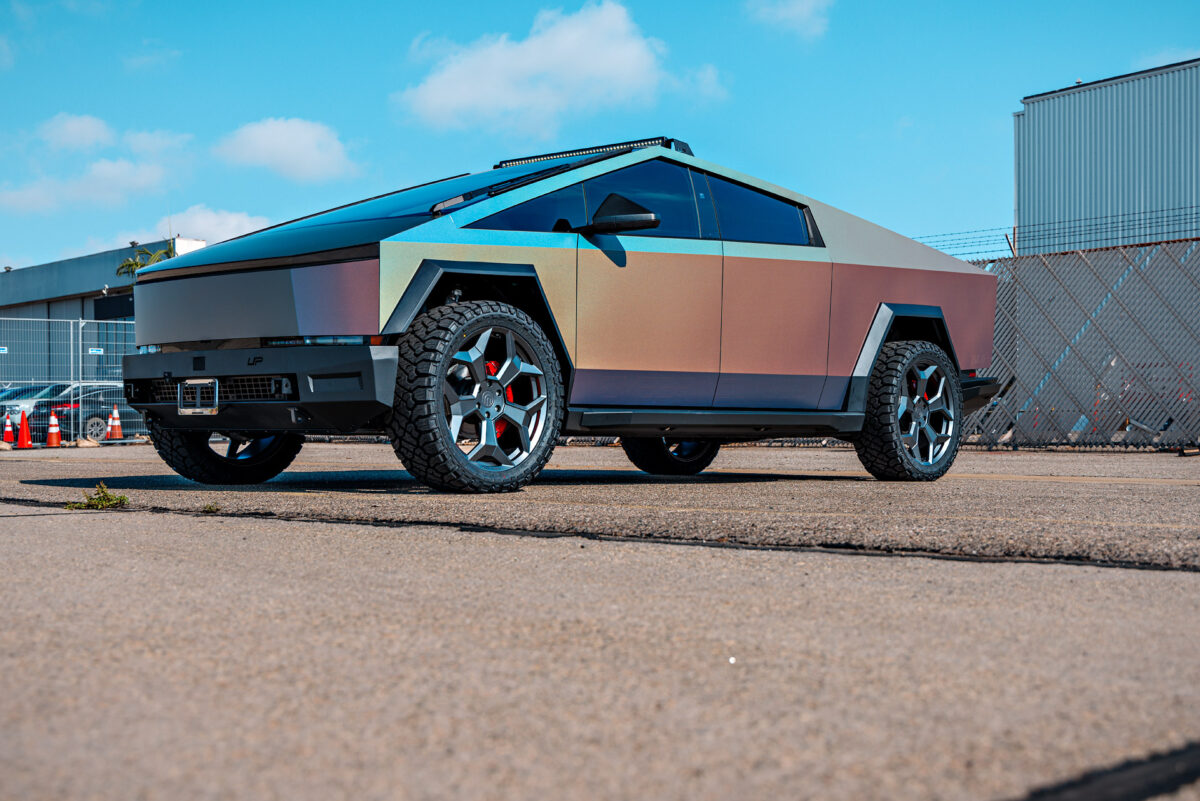 Tesla-Cybertruck-UP-Forged-CYBRSPOKE-24-Inch-Satin-Black-Wheels-and-UP-INVINCIBLE-Steel-Bumpers-and-Rock-Sliders-1920px-2